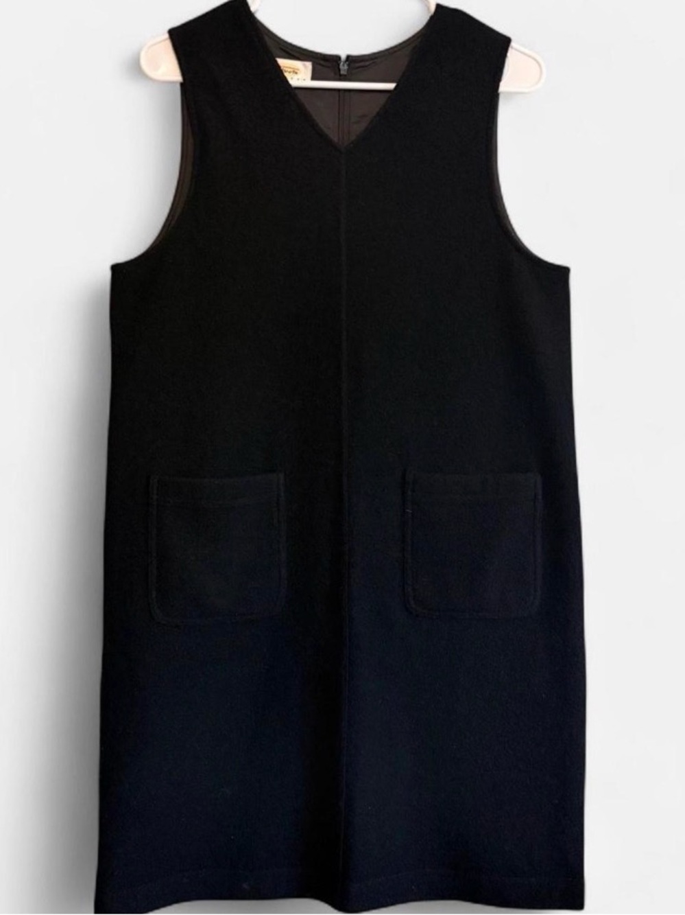 Talbots Black Pinafore 100% Merino Wool Sleeveless Jumper Dress VTG Size Small